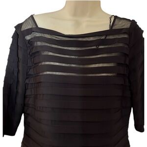 Simply Liliana size 12 black midi dress 3/4 sleeve stretch semi sheer neck